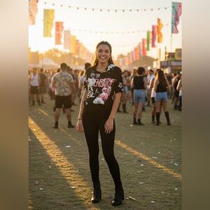 Floral Graphic Black Tee